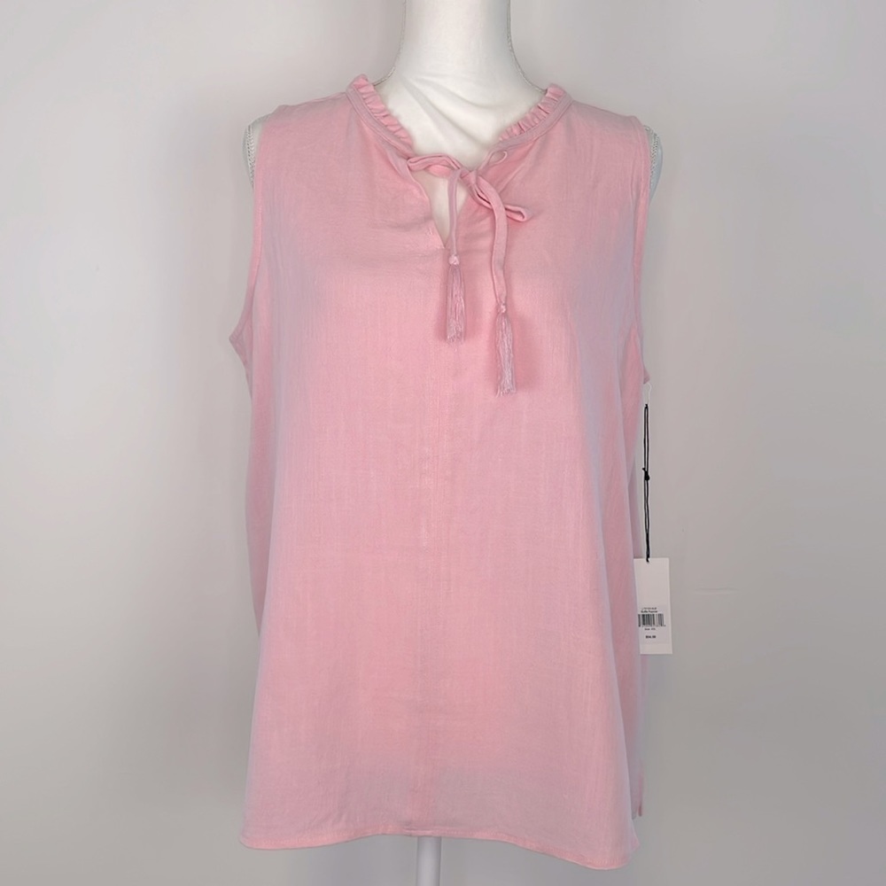 JoFit Pink Ruffle Popover Linen Blend Sleeveless Top. Size XXL. NWT.
